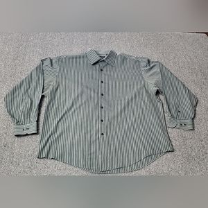 Van Heusen Men's Shirt  XL Button Down Long Sleeve Gray Green Striped Casual